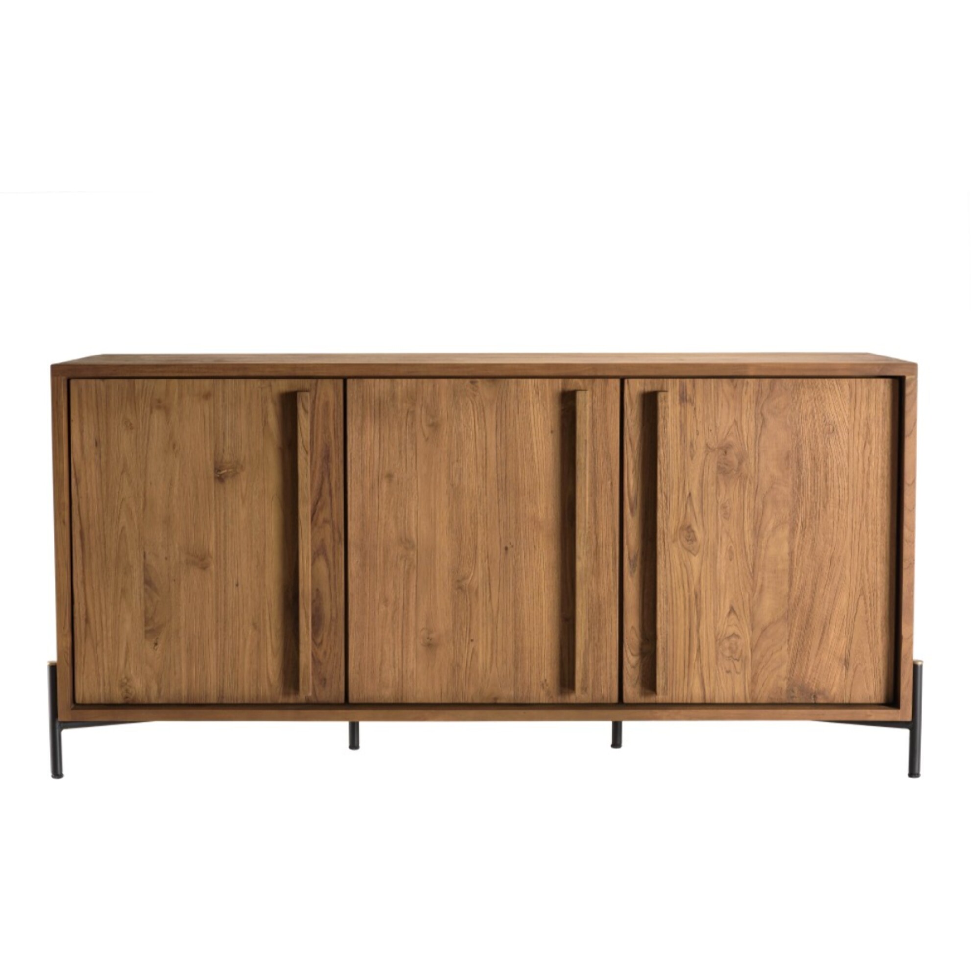 SIXTINE - Buffet 3 portes en bois de teck recyclé pieds en métal noir