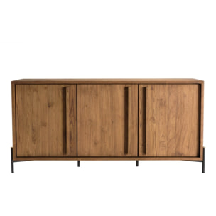 SIXTINE - Buffet 3 portes en bois de teck recyclé pieds en métal noir
