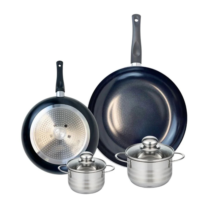 Ensemble de 2 Poêles de cuisson 24 et 32 cm et 2 faitouts 14 et 16 cm Elo Prima Brillant