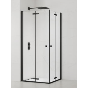 SAT SK  Porte de douche acces en angle pliantes 100x100cm  anticalcaire avec profilés noir mat (SATSK100100C)