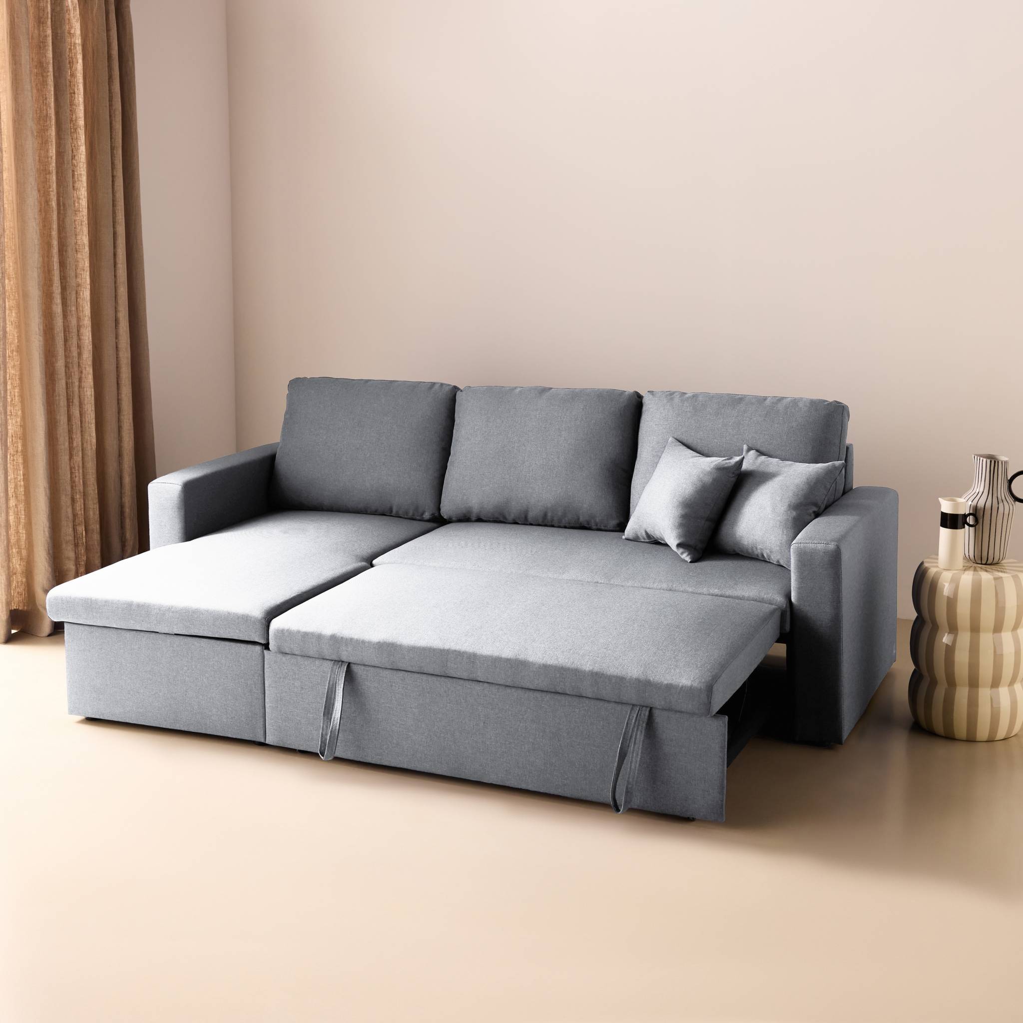 Canapé d'angle convertible réversible 3 places tissu avec coffre IDA