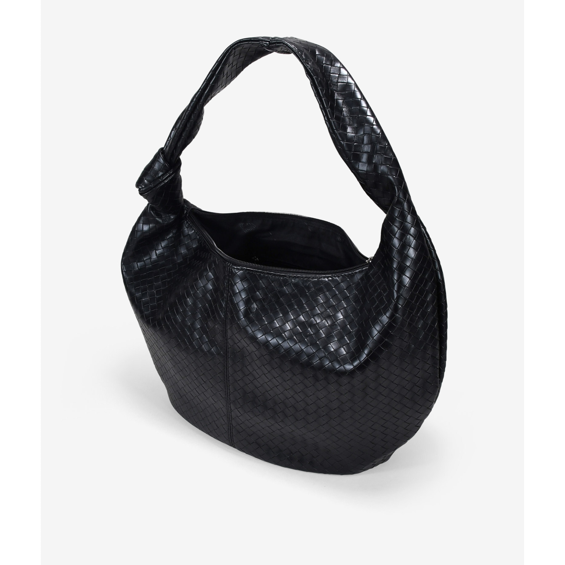 Bolso de hombro negro grande con trenzado y nudo