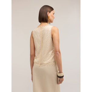 Motivi - Top de tul bordado - Beige