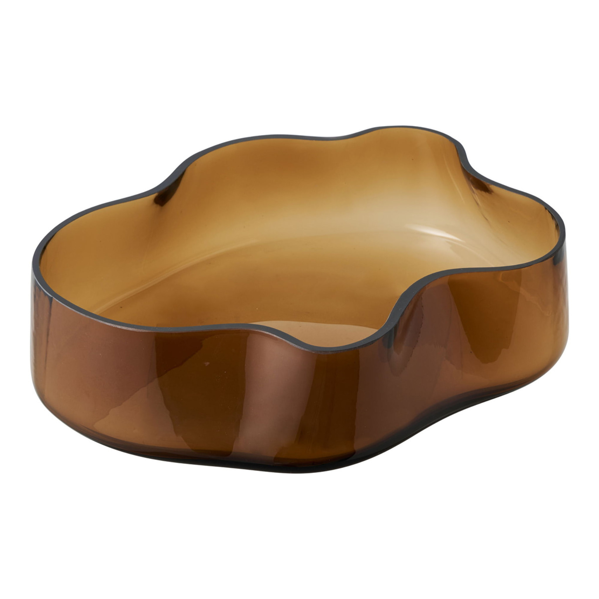 Vassoio in vetro fumé marrone con bordi ondulati 29,5x24 cm