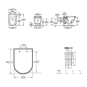 Pack WC bâti-support ECO 2L Swiss Aqua Technologies + WC suspendu Roca avec abattant SoftClose + plaque (STEROGAWR04-FR)