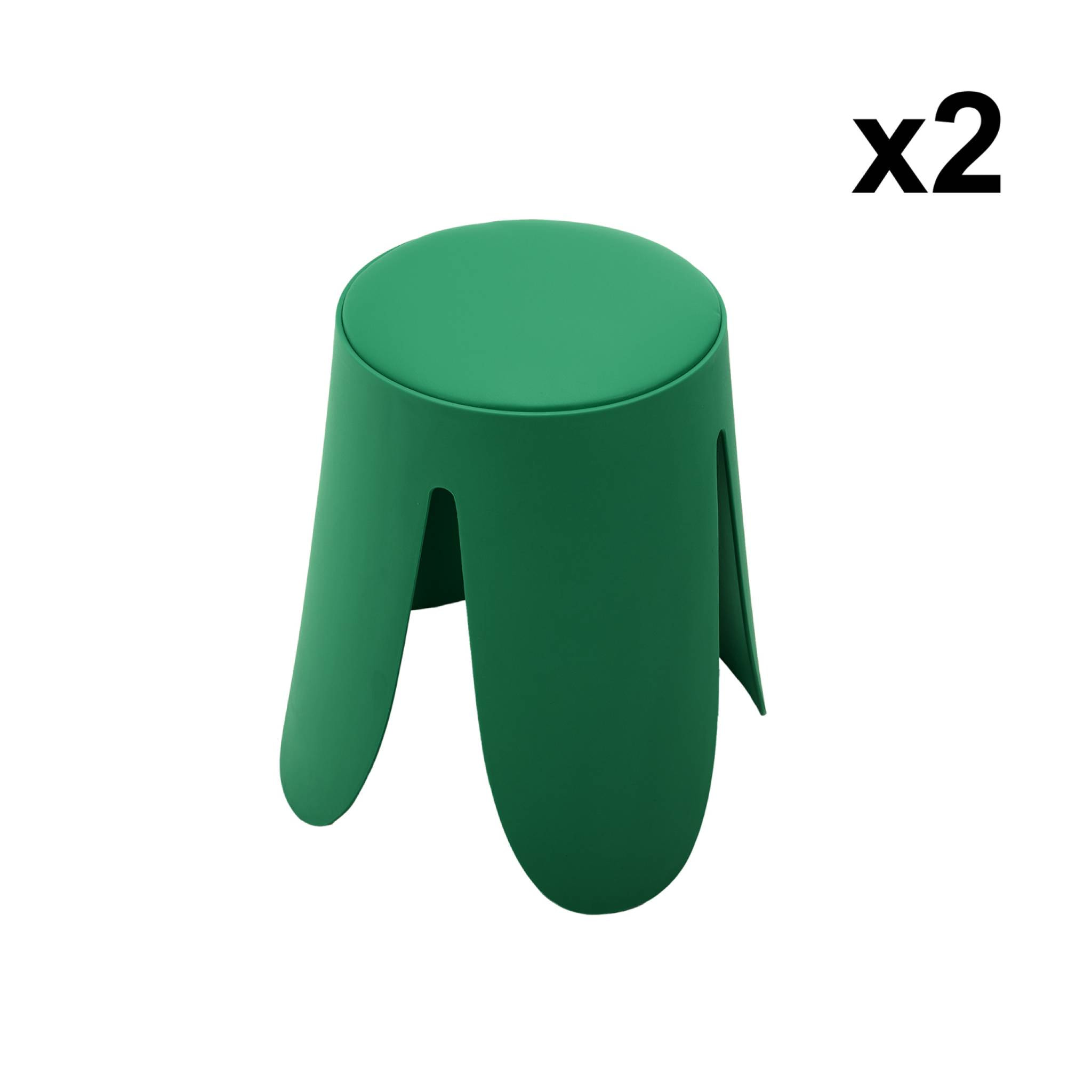 Set de 2 tabourets empilables. simili cuir vert. NIKI. Ø30 / 44 x H46cm