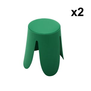 Set de 2 tabourets empilables. simili cuir vert. NIKI. Ø30 / 44 x H46cm