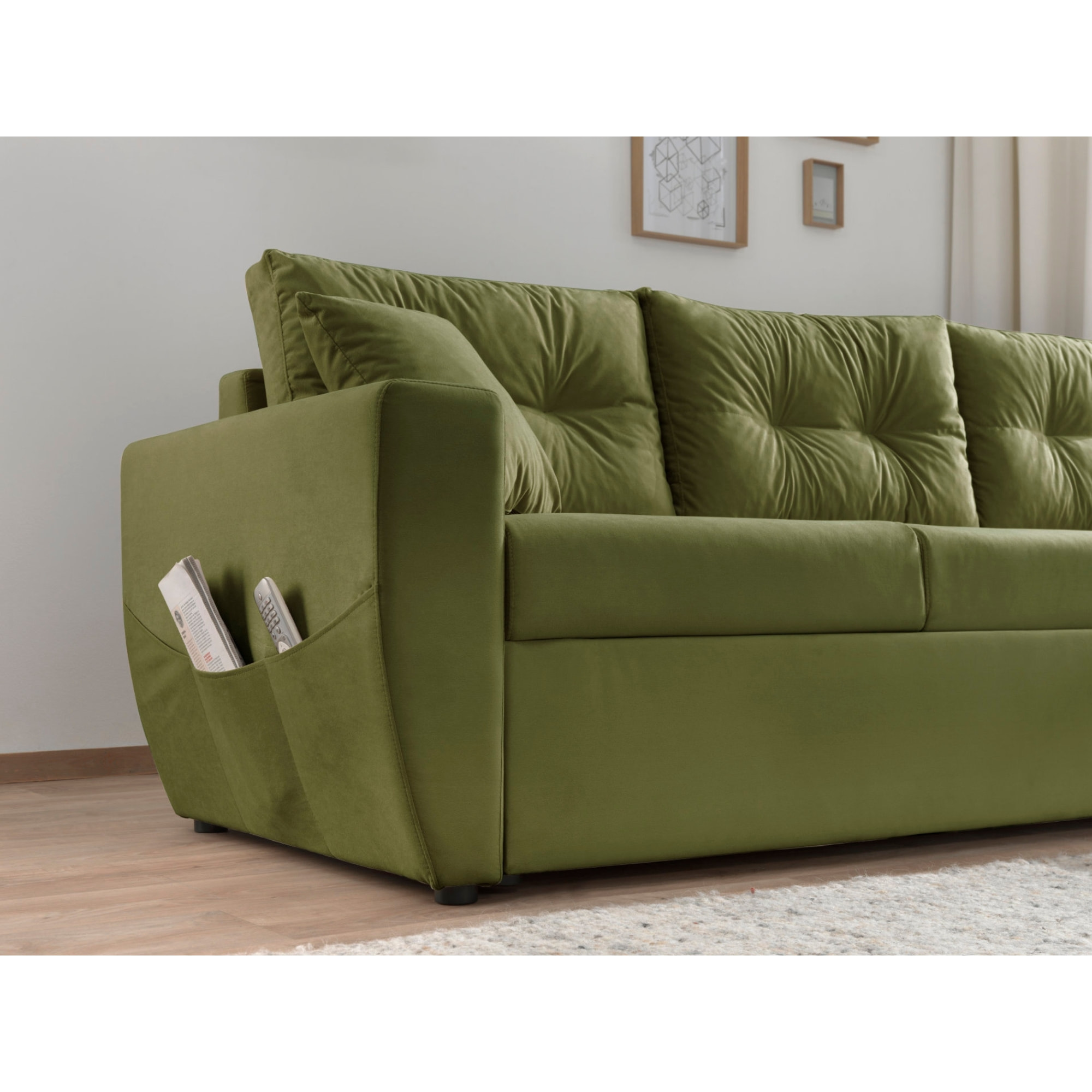 Astoria - canapé d'angle réversible - convertible avec coffre - style contemporain- 4 places - Vert Olive