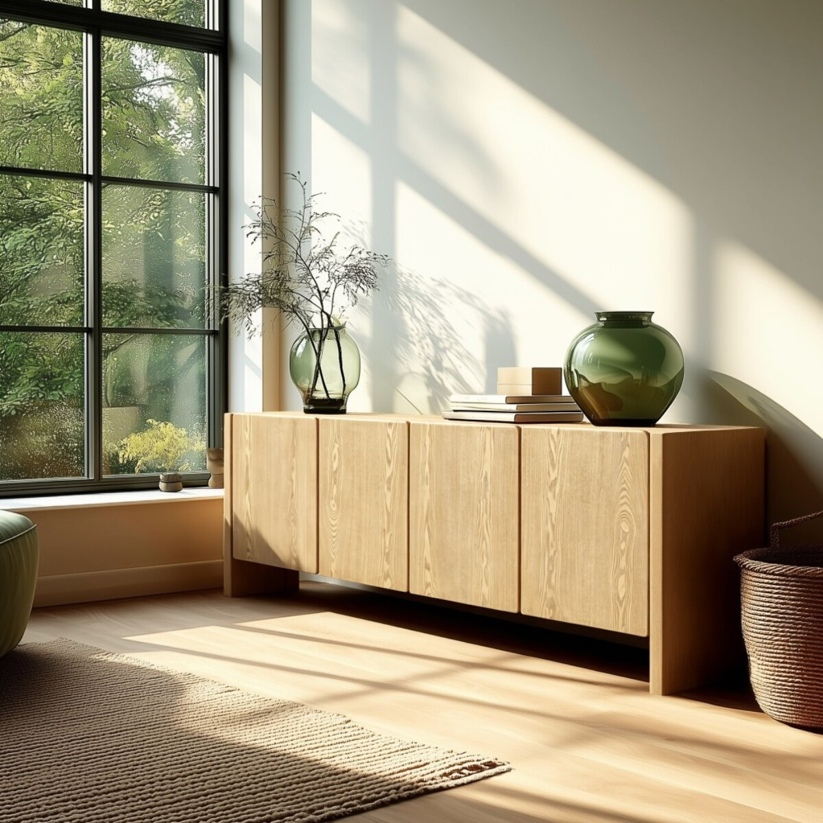 ELLA - Buffet L213 couleur naturelle 4 portes design arrondi