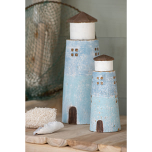 J-Line Phare décoratif - bois - naturel/bleu clair - large