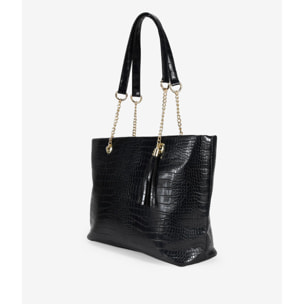 Bolso shopper negro efecto cocodrilo para portátil