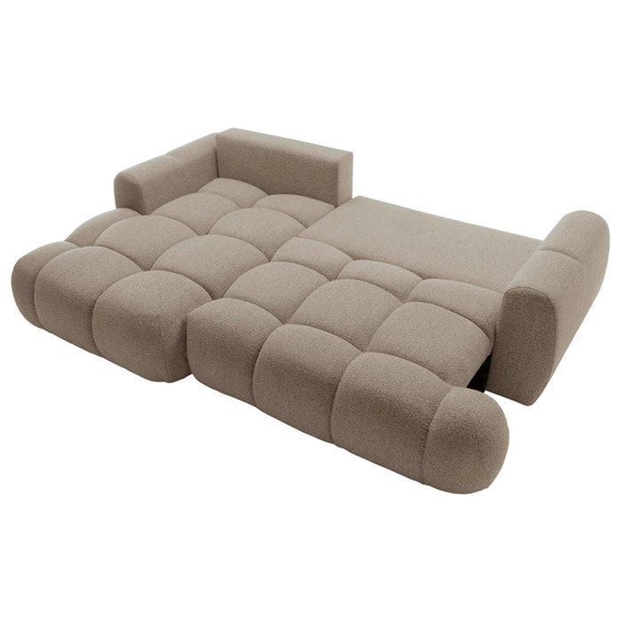 Yulin - Canapé d'angle gauche 4 places convertible avec coffre en tissu bouclette - Marron