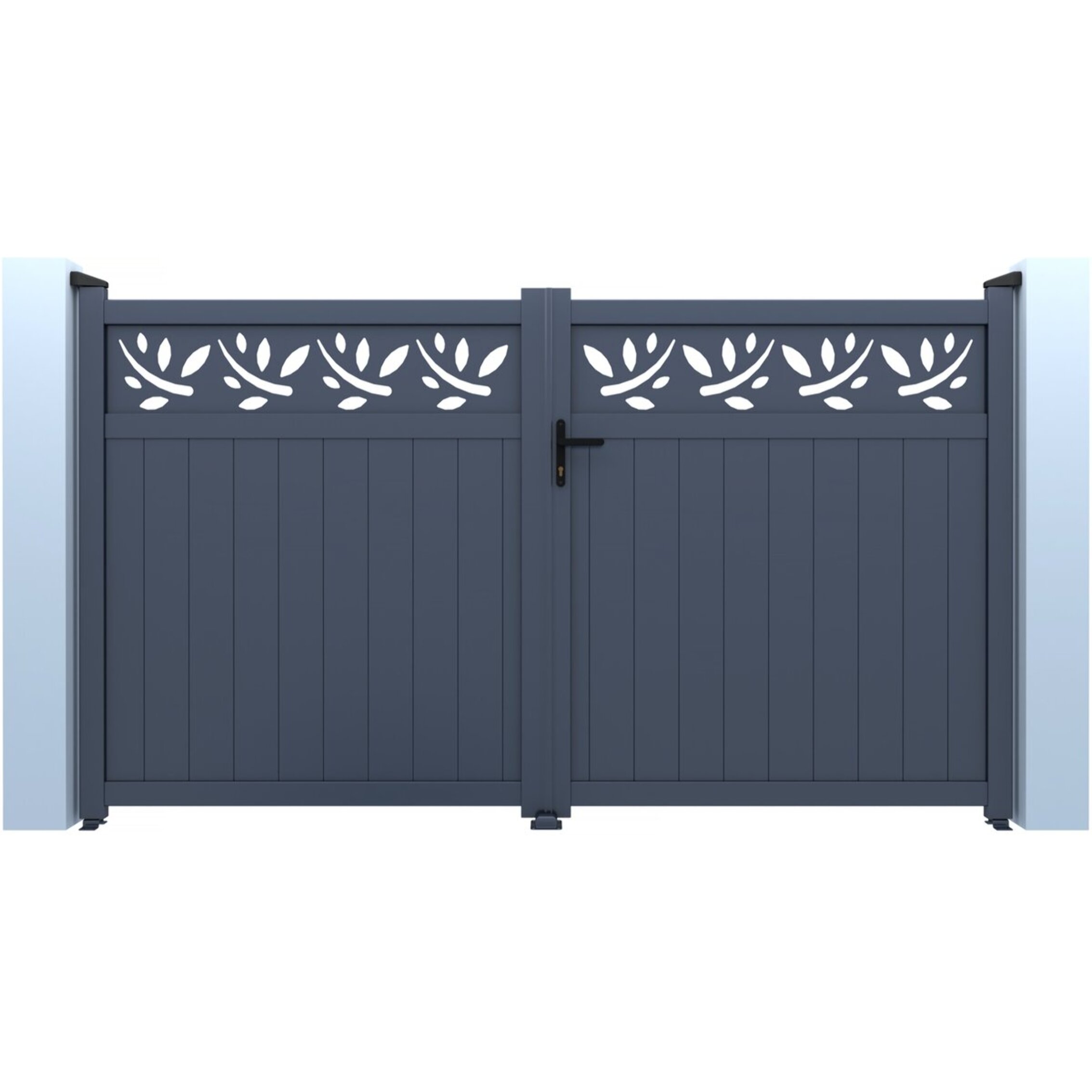 Portail aluminium semi-ajouré à motif "Maya" - 300 x 140 cm - Gris
