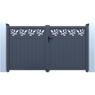 Portail aluminium semi-ajouré à motif "Maya" - 300 x 140 cm - Gris