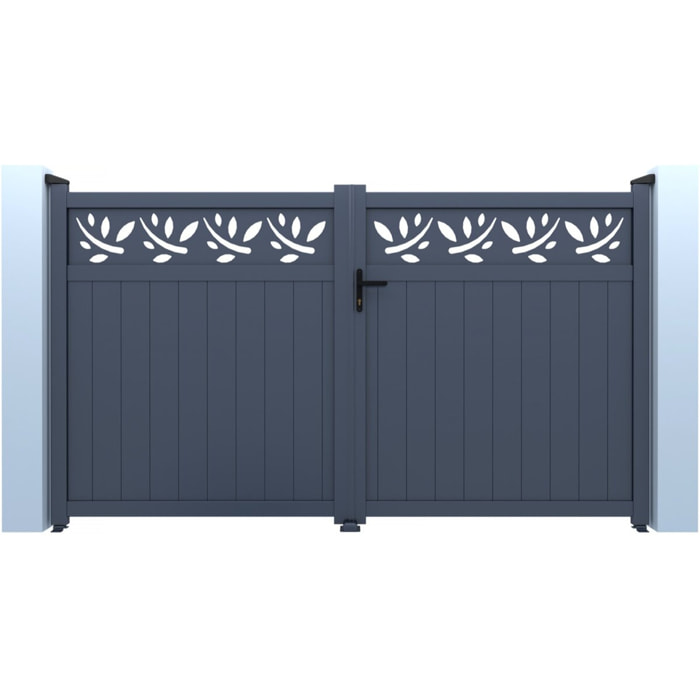 Portail aluminium semi-ajouré à motif "Maya" - 300 x 140 cm - Gris