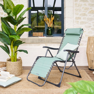 Fauteuil relax de jardin "Silos" vert olive acier traité époxy en texaline