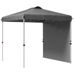Carpa Plegable 2,5x2,5 m Cenador de Jardín con 1 Pared Lateral Altura Ajustable en 3 Niveles Anti-UV Impermeable y Bolsa de Arena para Camping Fiestas Gris Oscuro