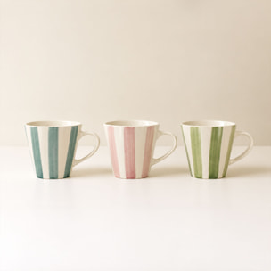 Lot de 6 tasses 20cl en grès blanc et rayures colorées ARLEQUIN