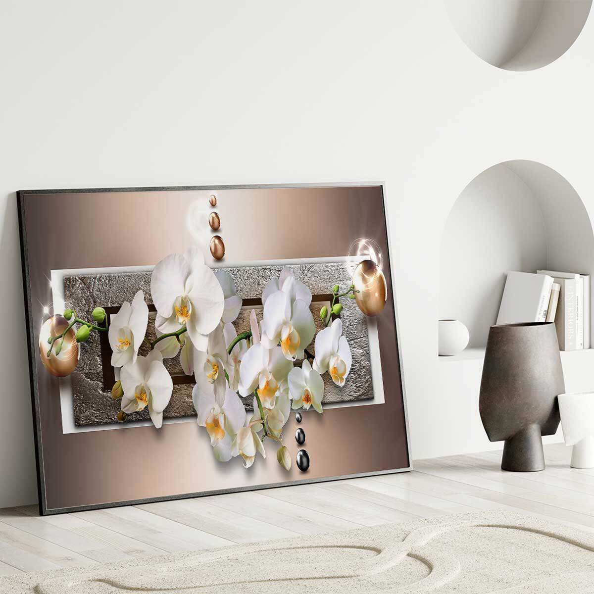 Affiche encadrée orchidées blanches zen Affiche + cadre en métal - Noir