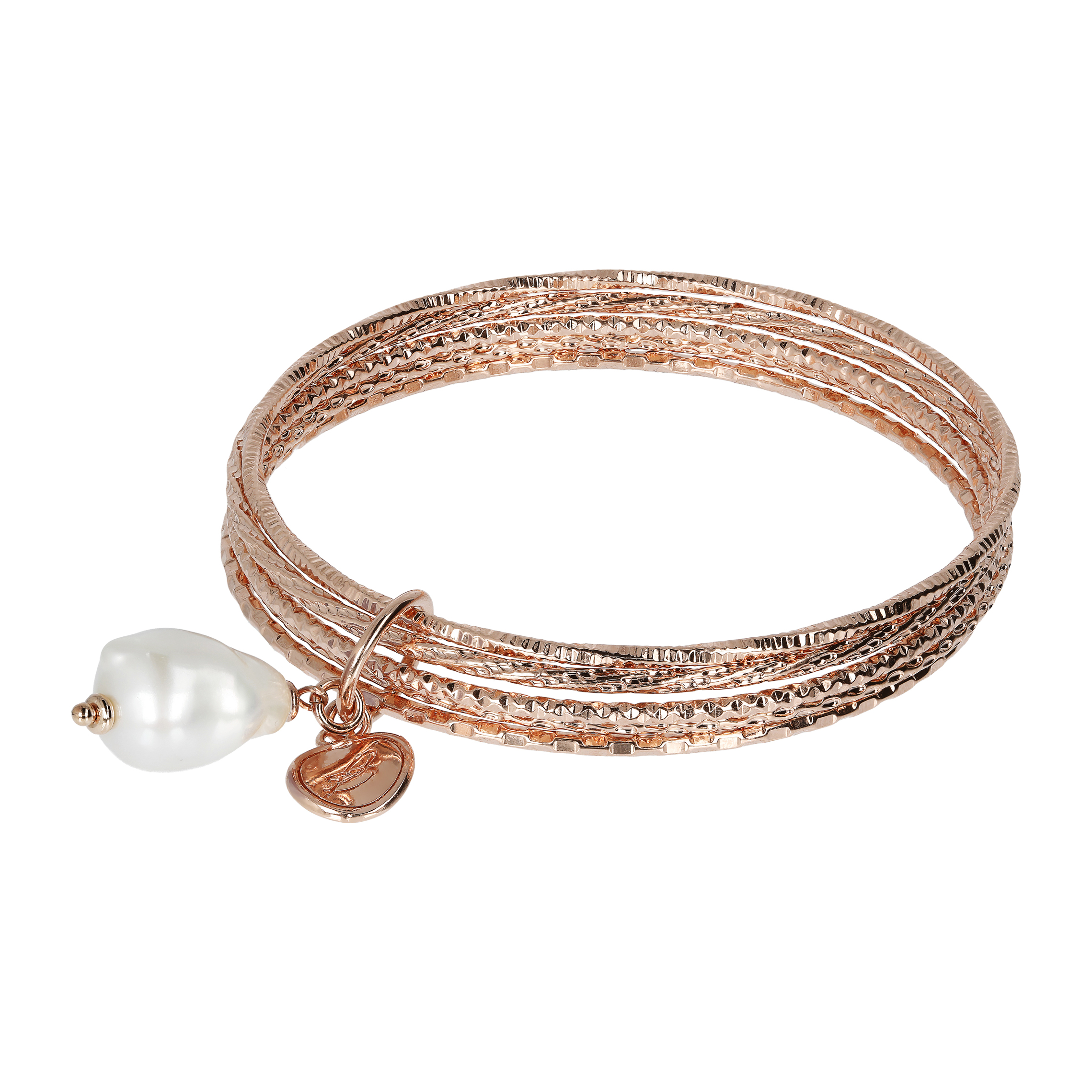 Bracciale Multifilo Rigido con Pietra Naturale Tonda Perla Bianca