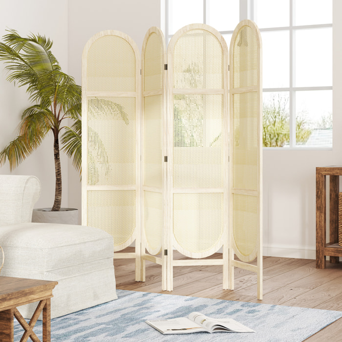 Paravent interieur pliable 4 panneaux 160 x 170 cm séparateur de pièce résine tressée effet rotin bois naturel