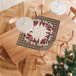 CENTROTAVOLA NATALIZIO JACQUARD GNOMI SCOTTISH FAMILY VERDE