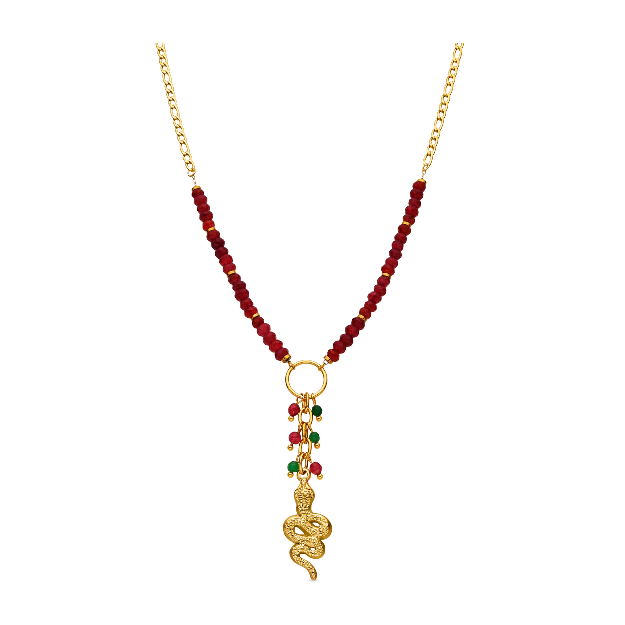 Collar con Cristal Rojo acabado oro 18k