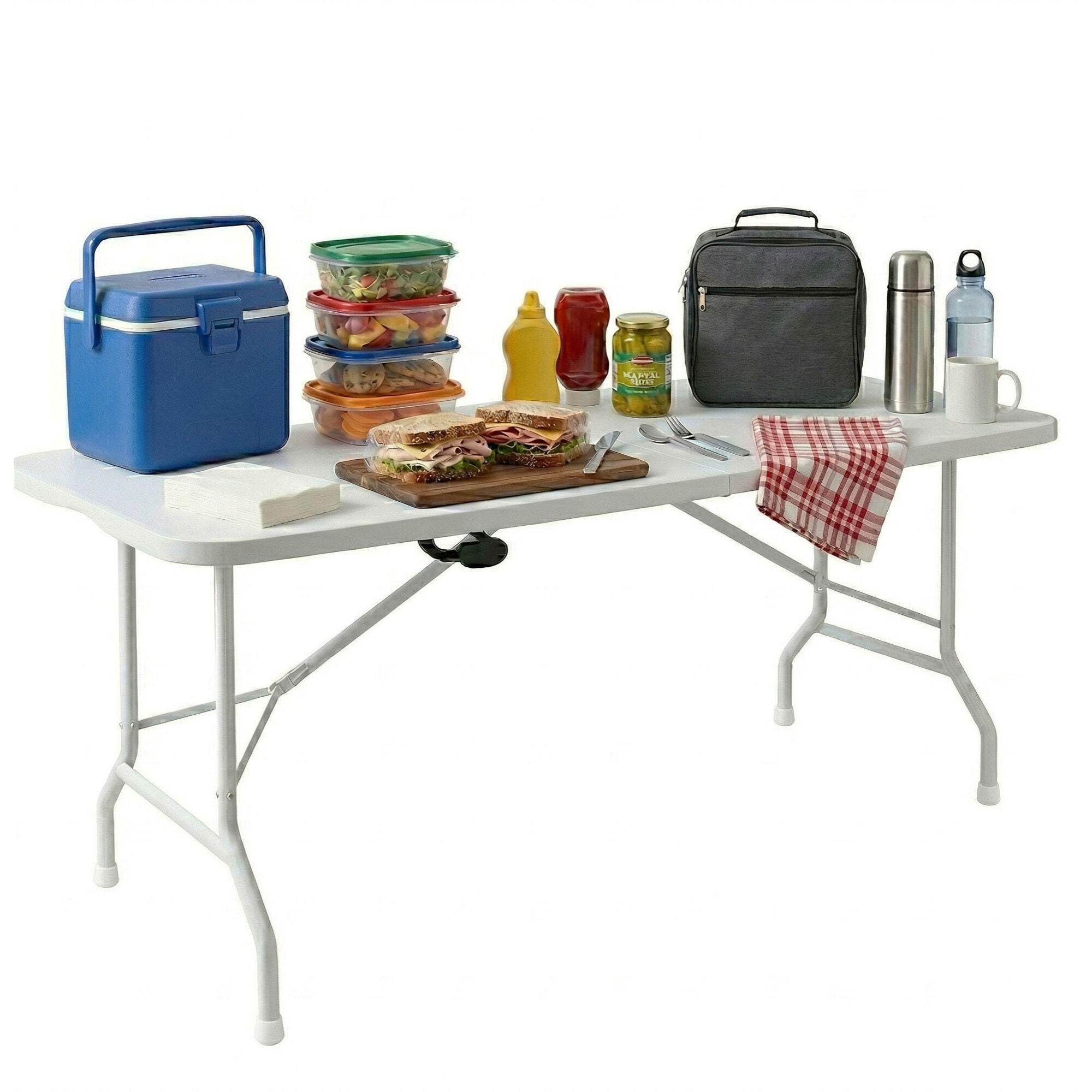 Essence - Tavolo da giardino pieghevole 180x74x70 cm da campeggio picnic portatile in resina bianco