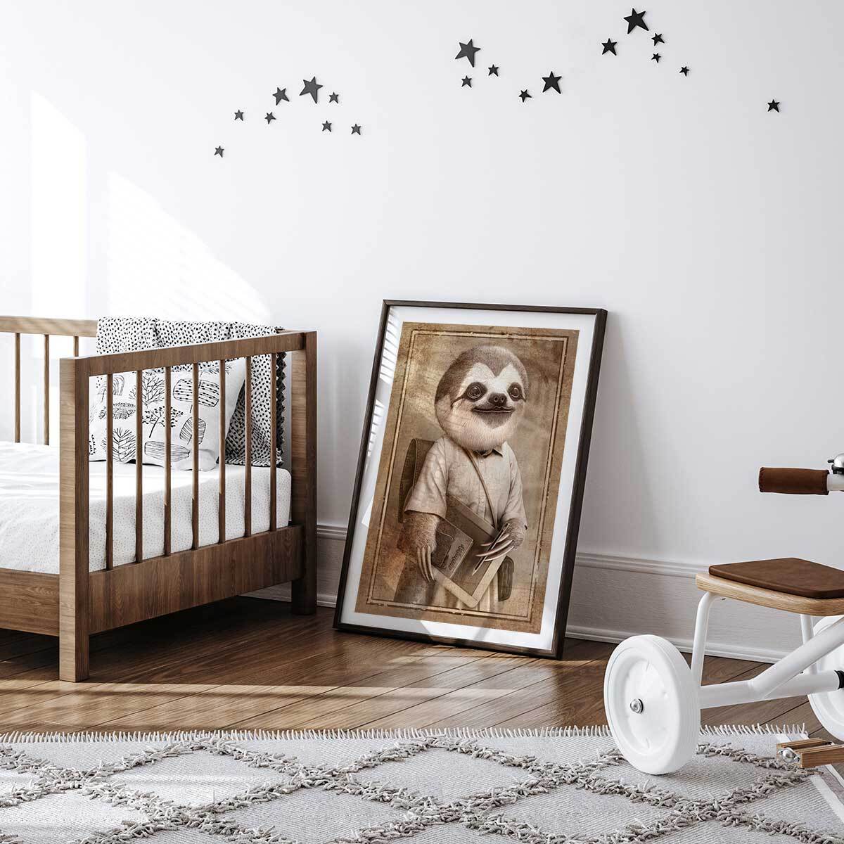 Affiche enfant paresseux étudiant  Affiche + cadre en bois - Noir