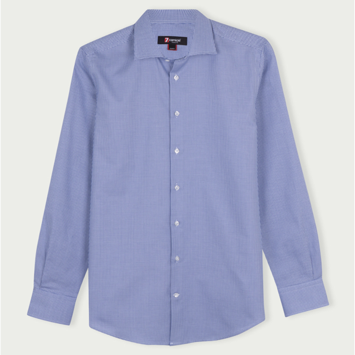 Camicia Uomo 1 Bottone Francese Slim Cotone Quadro Piccolo Blu\Bianco
