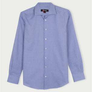 Camicia Uomo 1 Bottone Francese Slim Cotone Quadro Piccolo Blu\Bianco