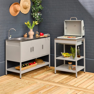 Cuisine extérieure Naxos 2 modules acier inoxydable beige barbecue au charbon avec évier