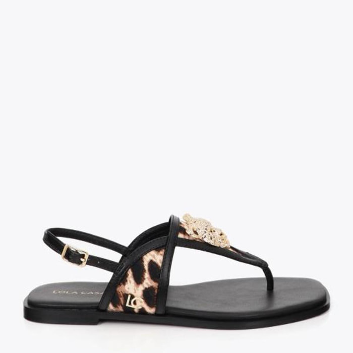 Sandalo basso con stampa animalier e applicazione metallica