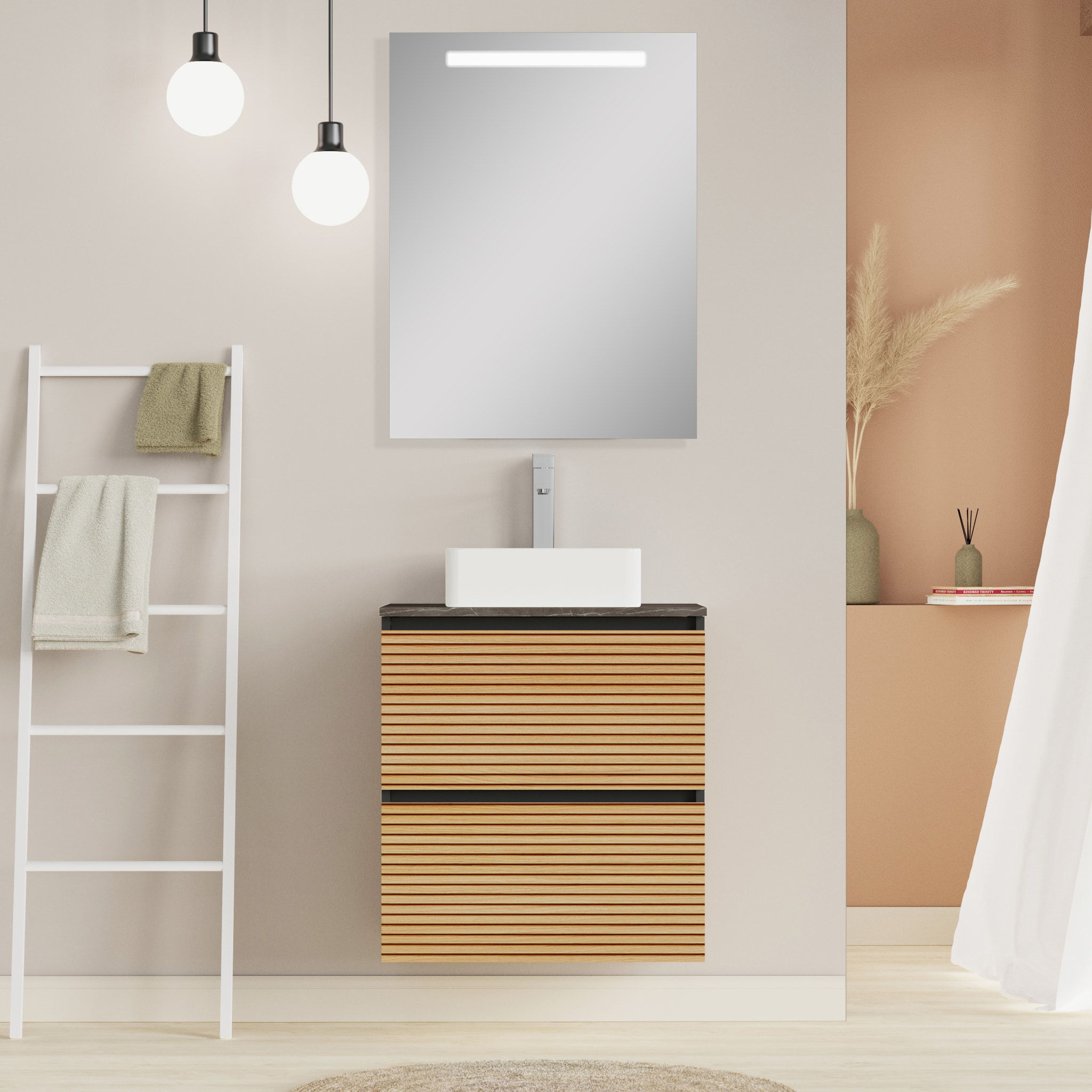 Ensemble de salle de bain BAMBU 2C, Alday, 60 cm, Solomon/Noir