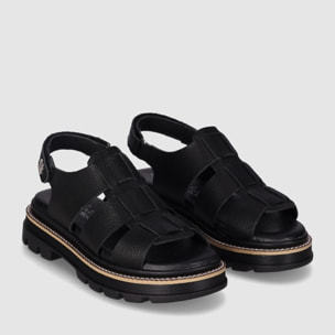 Sandalias de Piel - Negro - Tacón: Bajo