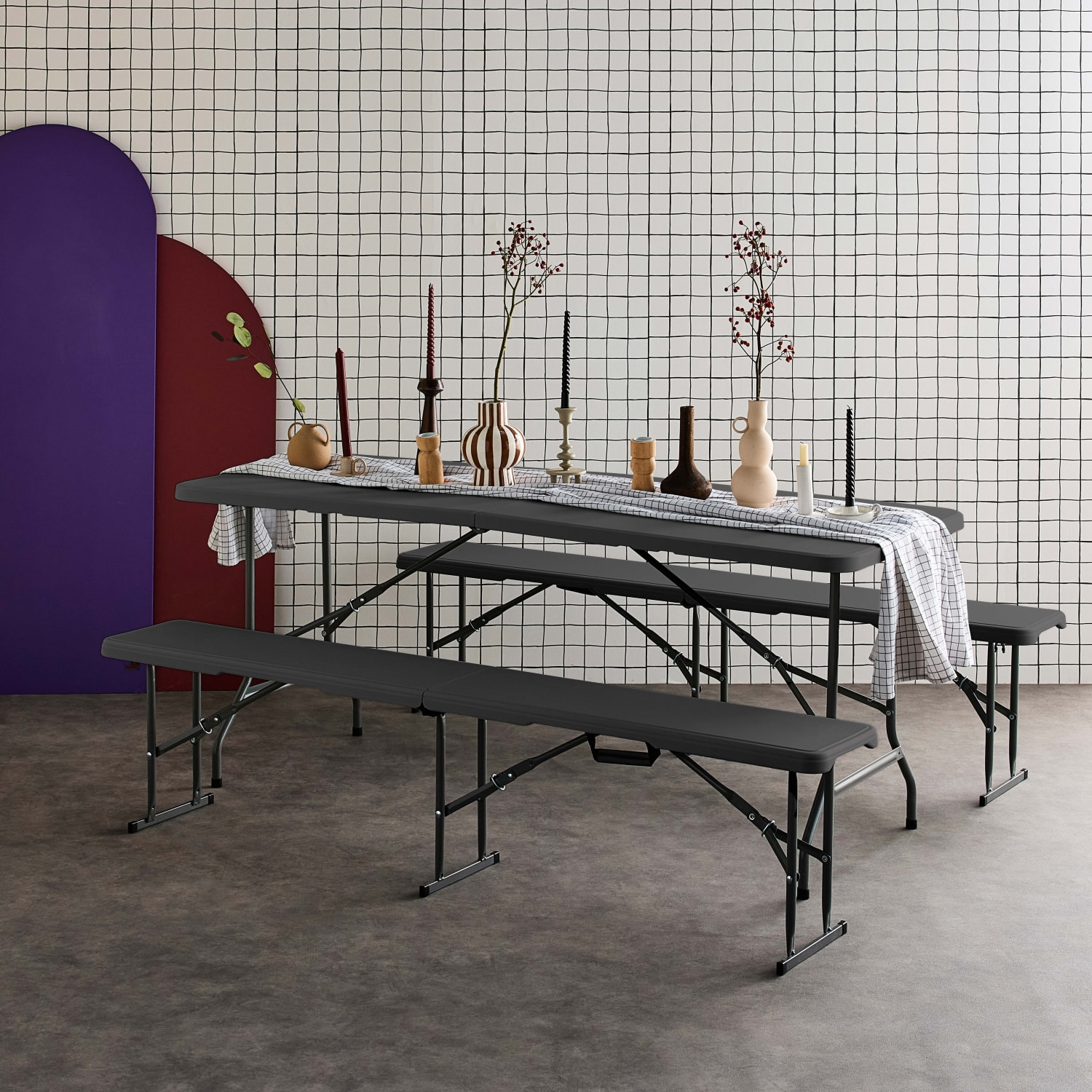 Table + bancs de réception pliante plastique SET DE RÉCEPTION (TABLE + BANCS) FIESTA