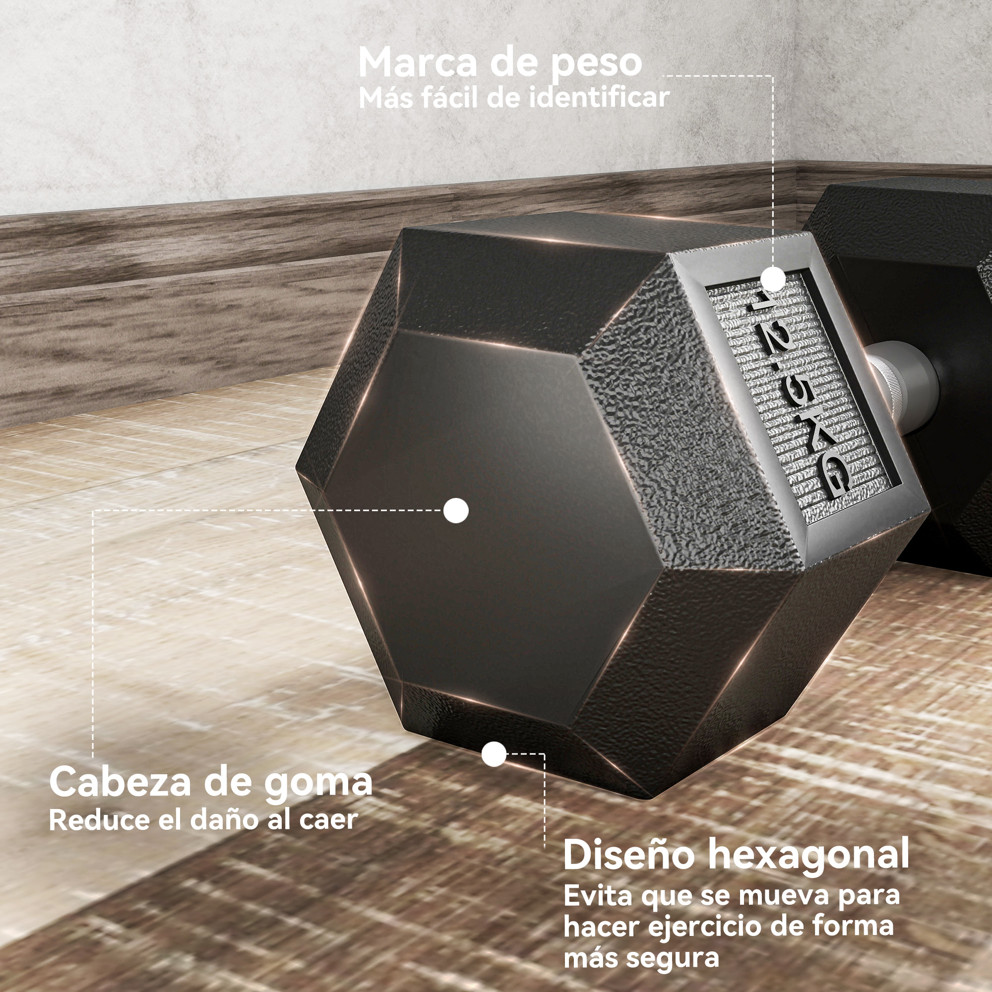 Juego de Mancuernas Hexagonales, 2 x 12,5 kg, de Hierro Fundido, Recubiertas de Goma, Juego de Pesas con Barras de Conexión para Entrenamiento en Casa, Gimnasio y Oficina, Negro y Plata
