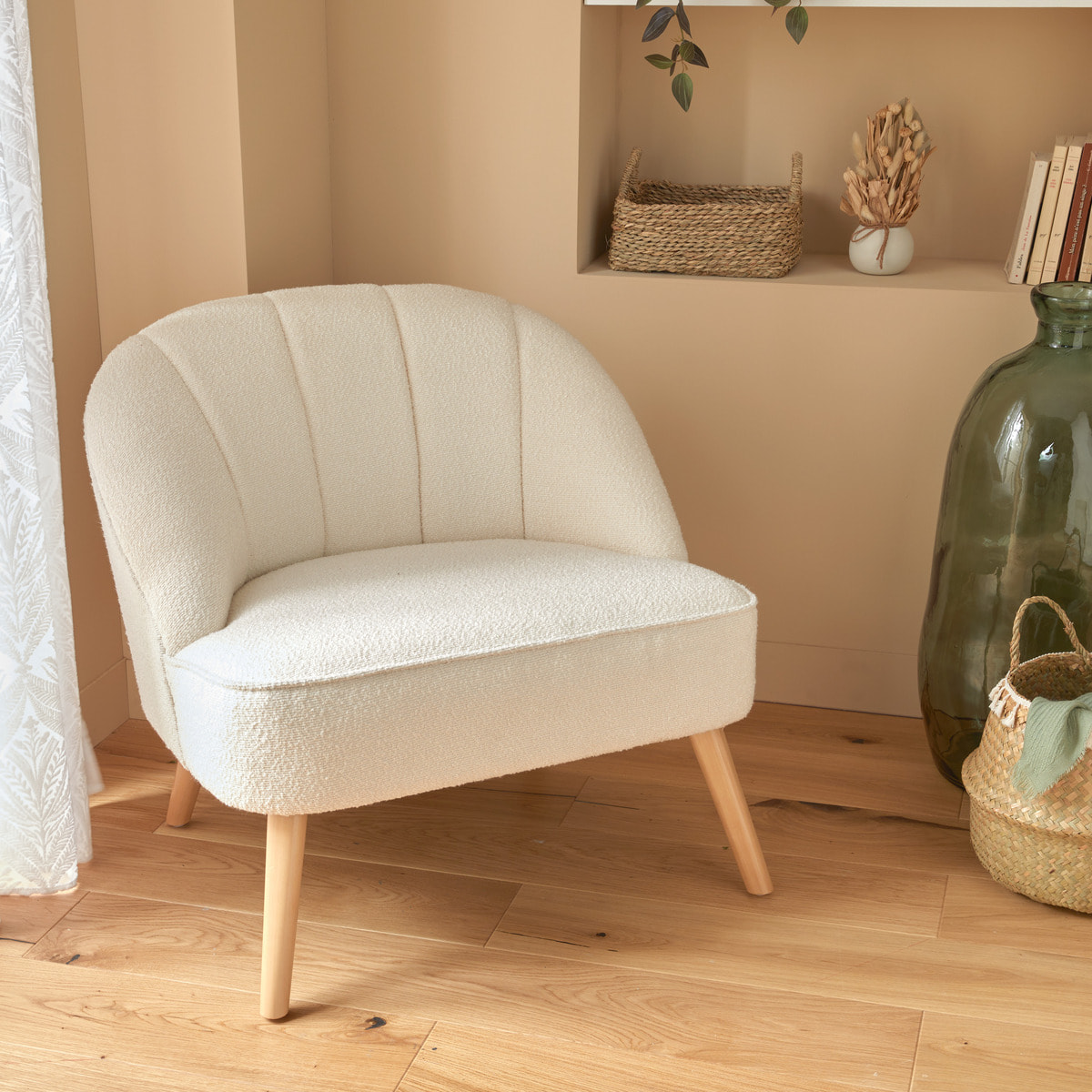 Fauteuil "Naova" bouclette blanc