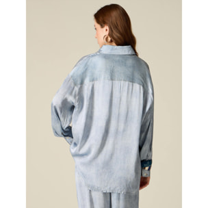 Oltre - Camisa oversize de raso efecto denim - Light - blue