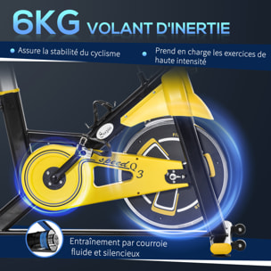 Vélo d'appartement vélo biking cardio écran LCD multifonctions selle guidon réglables acier noir jaune