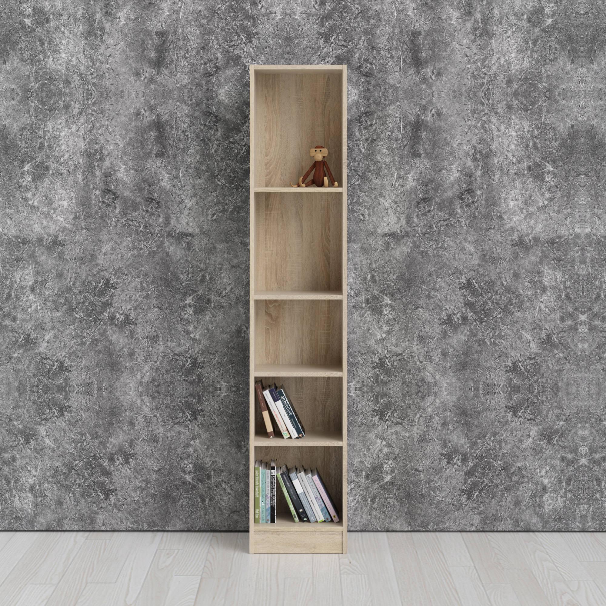 Libreria a cinque vani, colore rovere, cm 40 x 203 x 27