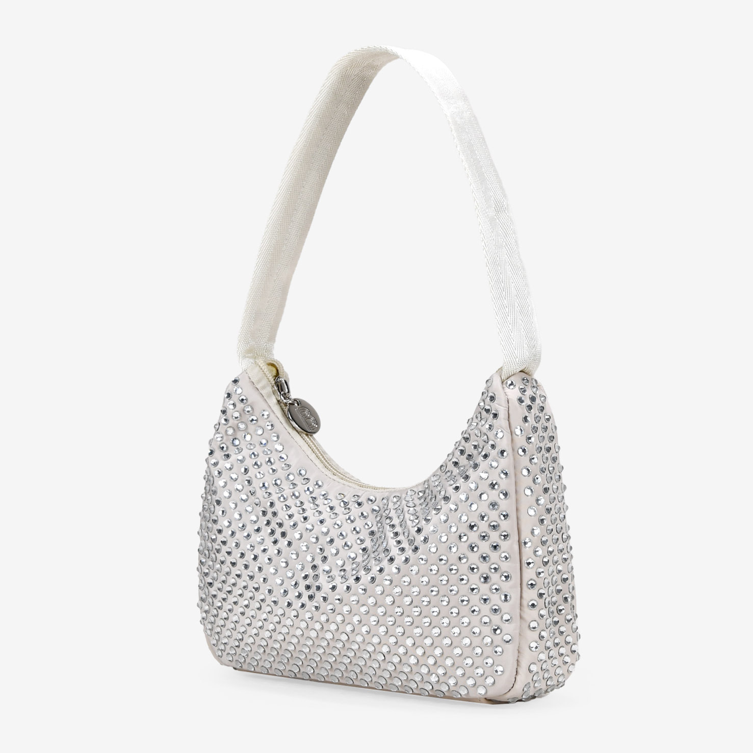 Bolso de hombro beige con brillantes