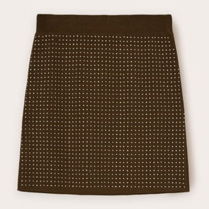 Motivi - Gonna corta in maglia con strass - Verde militare