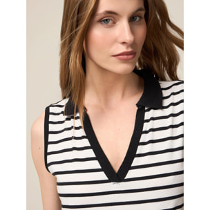 Oltre - Top polo a rayas - Blanco