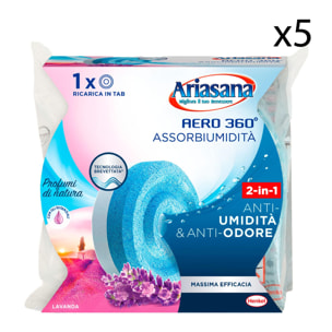 5x Ariasana Tab 2in1 Assorbiumidit e Anti Odore Lavanda per Aero 360ø - 5 Ricariche
