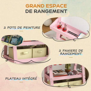 Tableau chevalet enfant 3 en 1 tableau double face enfant avec tableau blanc magnétique tableau à craie rangements bois rose