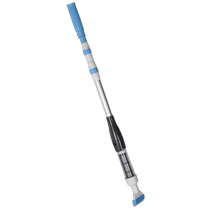 Aspirateur balai électrique sans fil piscine spa - manche télescopique 106-162 cm - brosse, sac filtrant - ABS alu. - blanc bleu