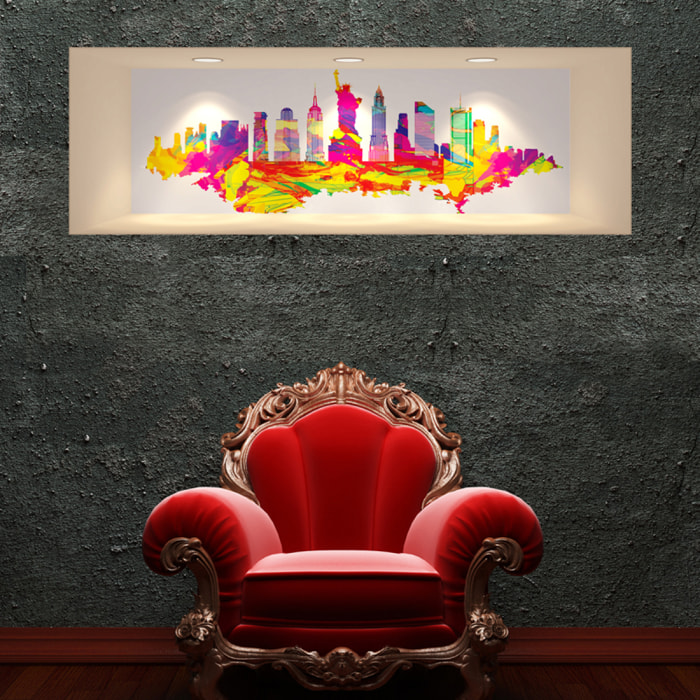 Stickers muraux 3D | Sticker Mural Autocollant effet 3D New-York Design multicolore - Stickers adhésifs 3D Chambre Salon Trompe l'oeil