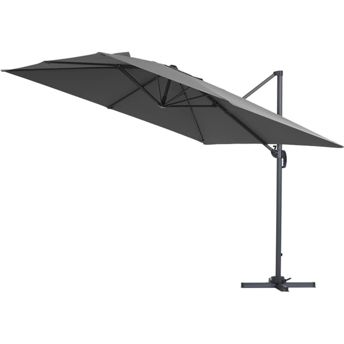 Parasol jardin déporté Alu "Sun 3" - Carré - 3 x 3 m - Gris - Dalles incluses