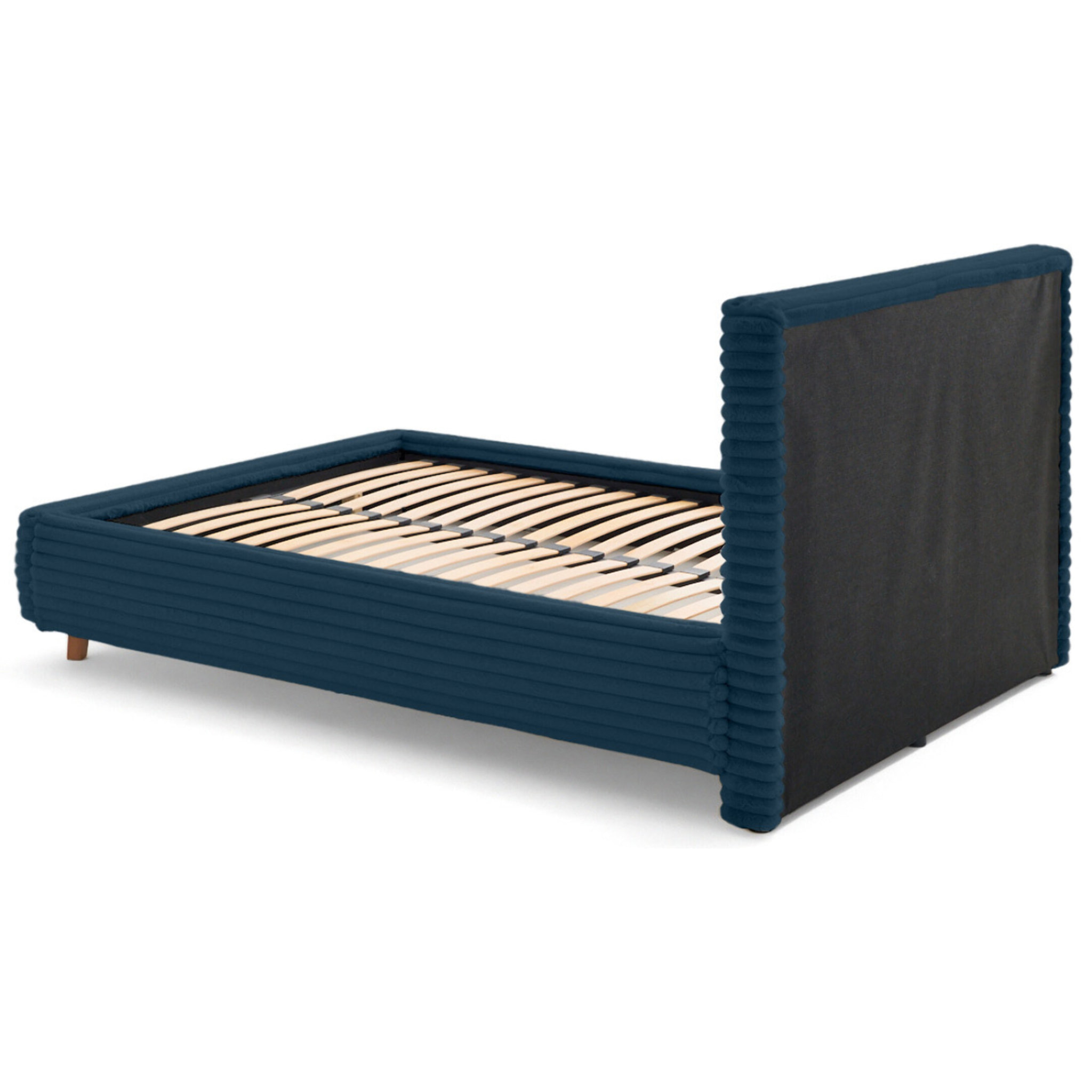 Cristal - lit coffre - 140x200 - sommier inclus - fausse fourrure côtelée - Bleu